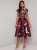 Floral Print Cap Sleeved Midi Dress in Red sold by Chi Chi London