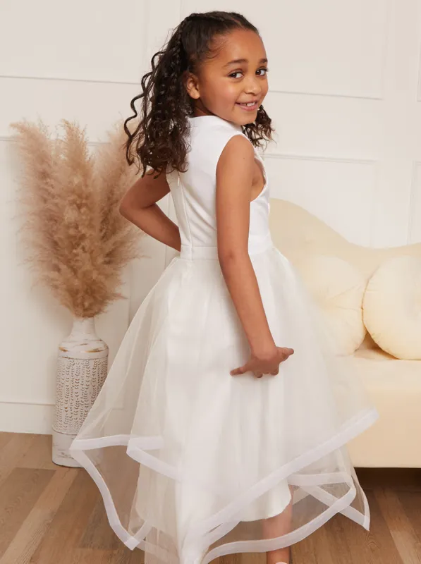 Younger Girls Tulle Layered Flower Girl Dress in White sold by Chi Chi London