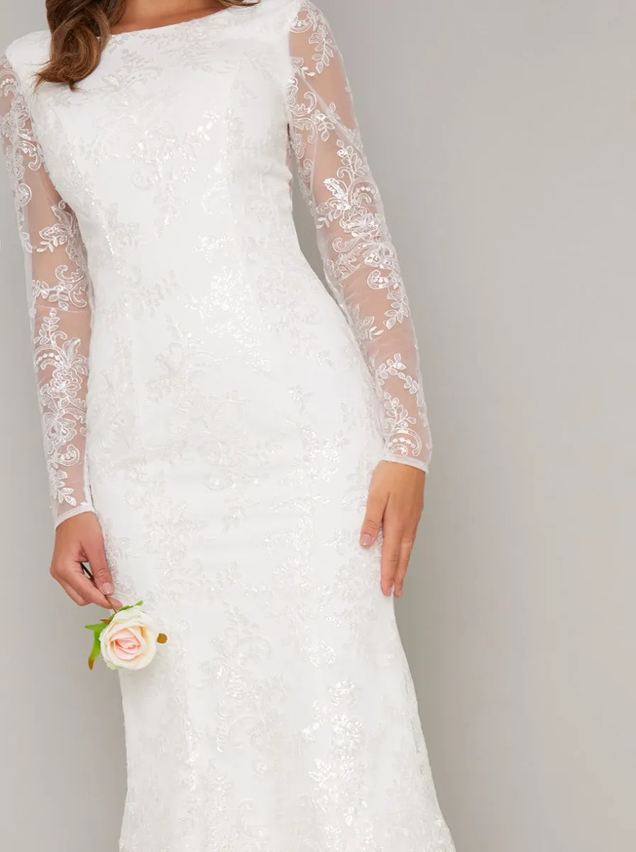 Bridal Lace Long Sleeved Tiered Wedding Dress in White sold by Chi Chi London product image thumbnail 3