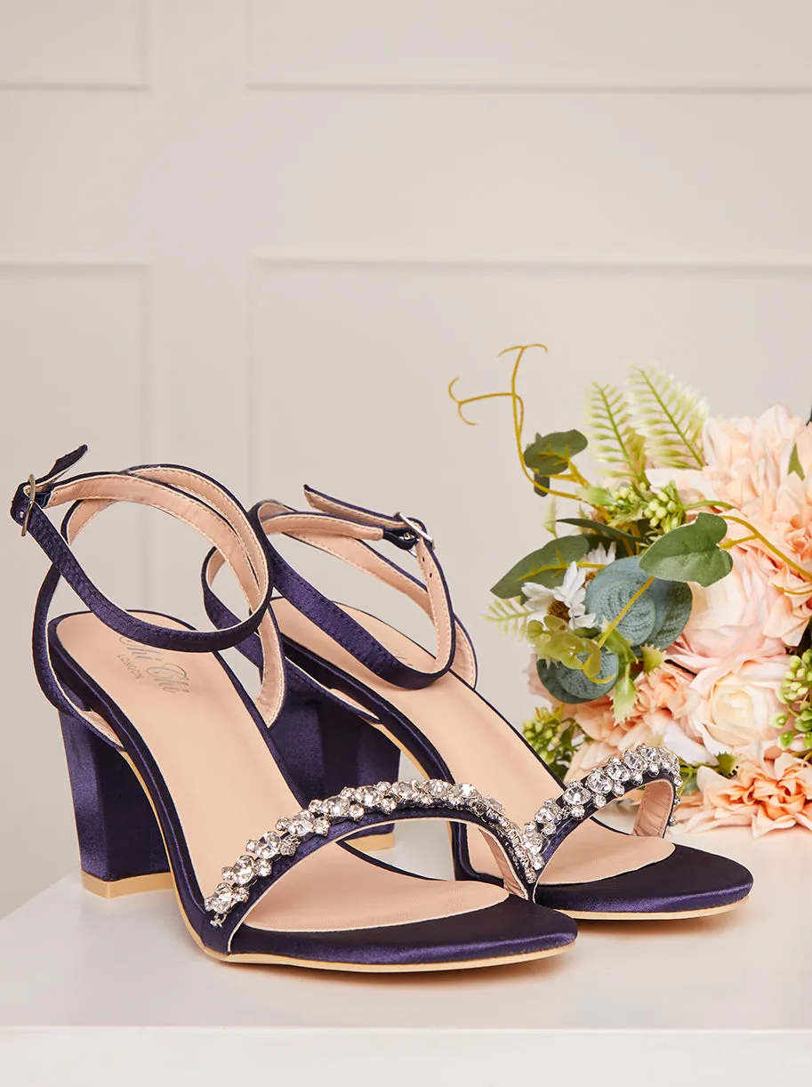 Block Heel Diamante Strap Sandals in Navy sold by Chi Chi London product image thumbnail 5