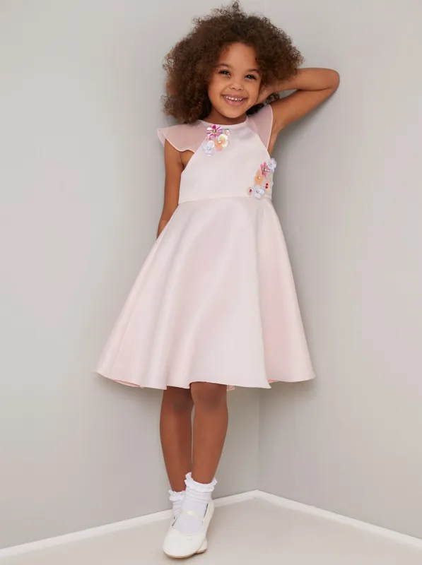 Girls 3D Floral Beading Midi Dress in Pink sold by Chi Chi London