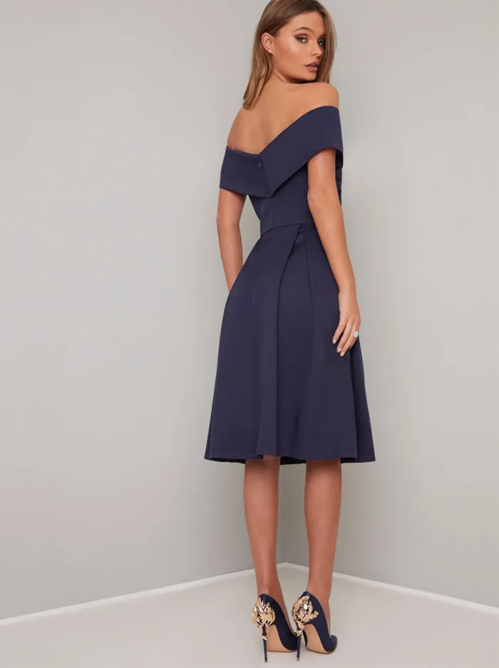 Bardot Neckline Skater Dress in Blue sold by Chi Chi London product image thumbnail 3