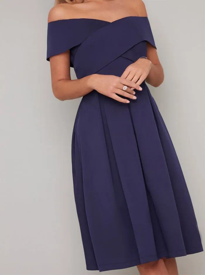 Bardot Neckline Skater Dress in Blue sold by Chi Chi London product image thumbnail 2