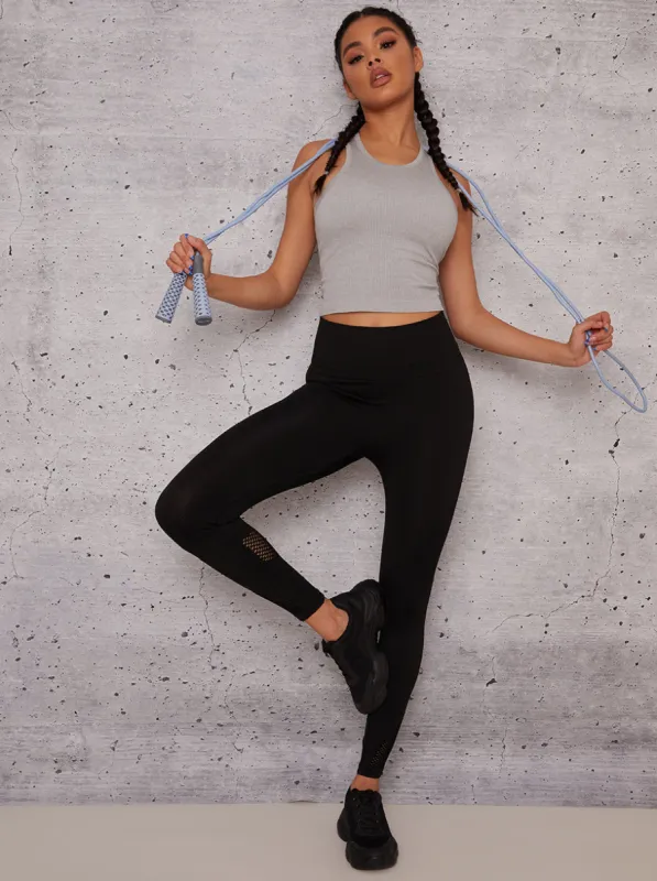 High Waist Sports Leggings with Contouring Design in Black sold by Chi Chi London