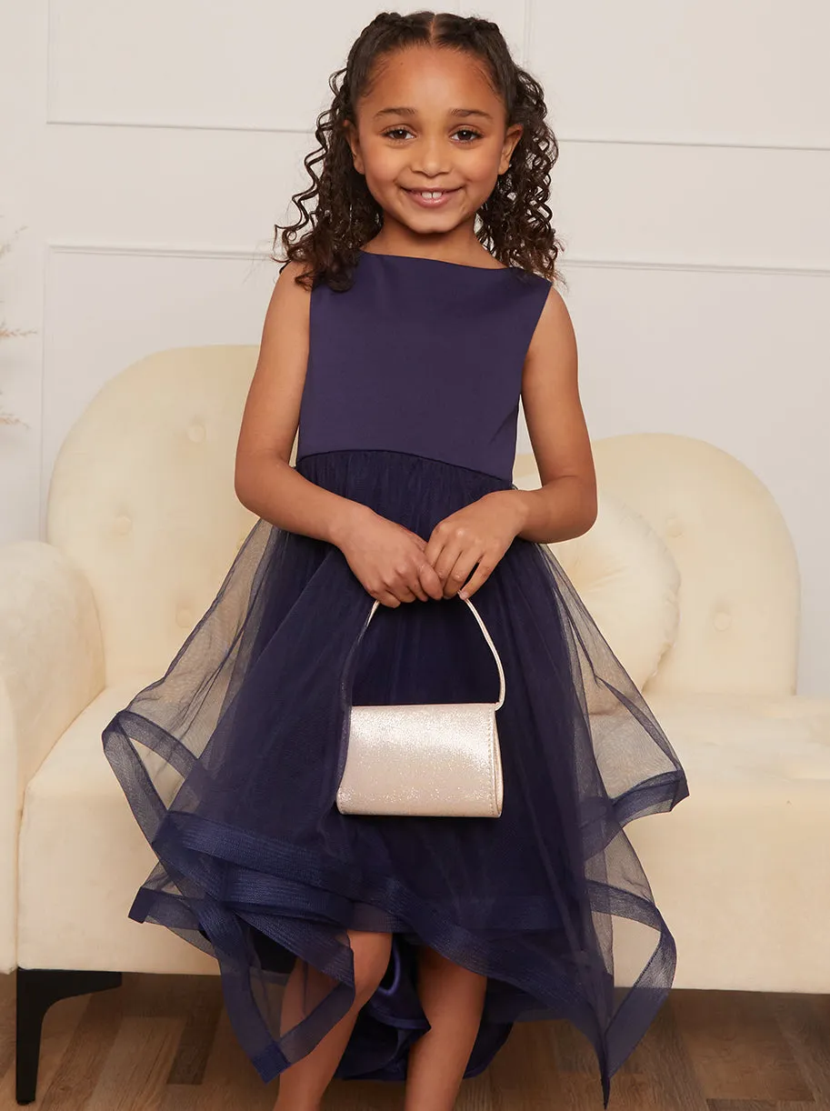 Younger Girls Tulle Layered Midi Dress in Navy sold by Chi Chi London