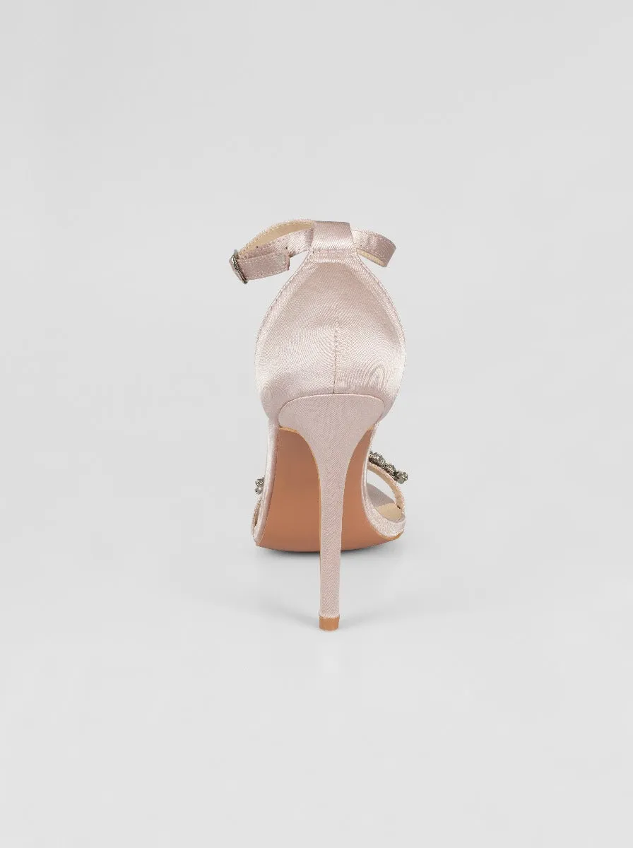 Embellished High Heel Satin Strappy Sandal in Pink sold by Chi Chi London product image thumbnail 4