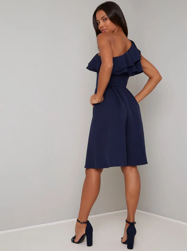 Ruffle One Shoulder Midi Dress In Blue sold by Chi Chi London product image thumbnail 3