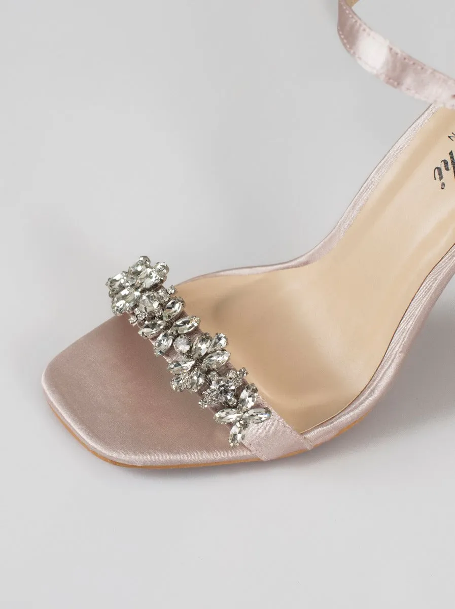 Embellished High Heel Satin Strappy Sandal in Pink sold by Chi Chi London product image thumbnail 2