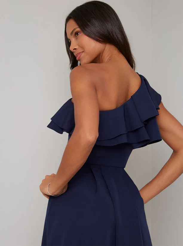 Ruffle One Shoulder Midi Dress In Blue sold by Chi Chi London product image thumbnail 4