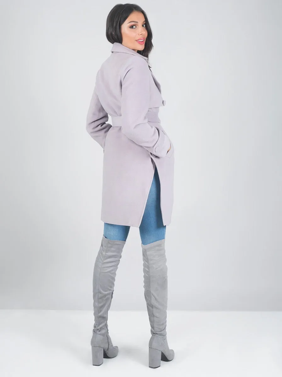 Structured Tie Waist Belted Coat in Purple sold by Chi Chi London product image thumbnail 2