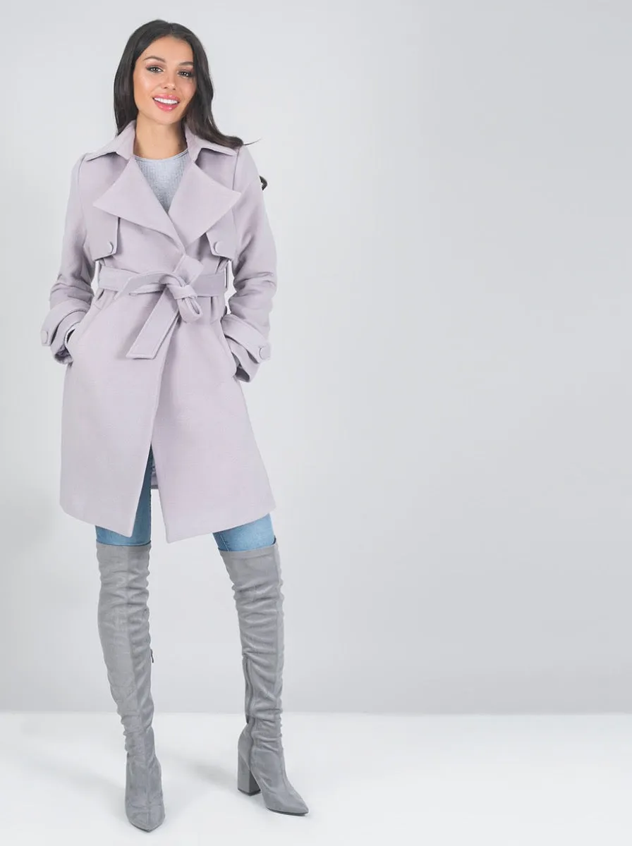 Structured Tie Waist Belted Coat in Purple sold by Chi Chi London product image thumbnail 3