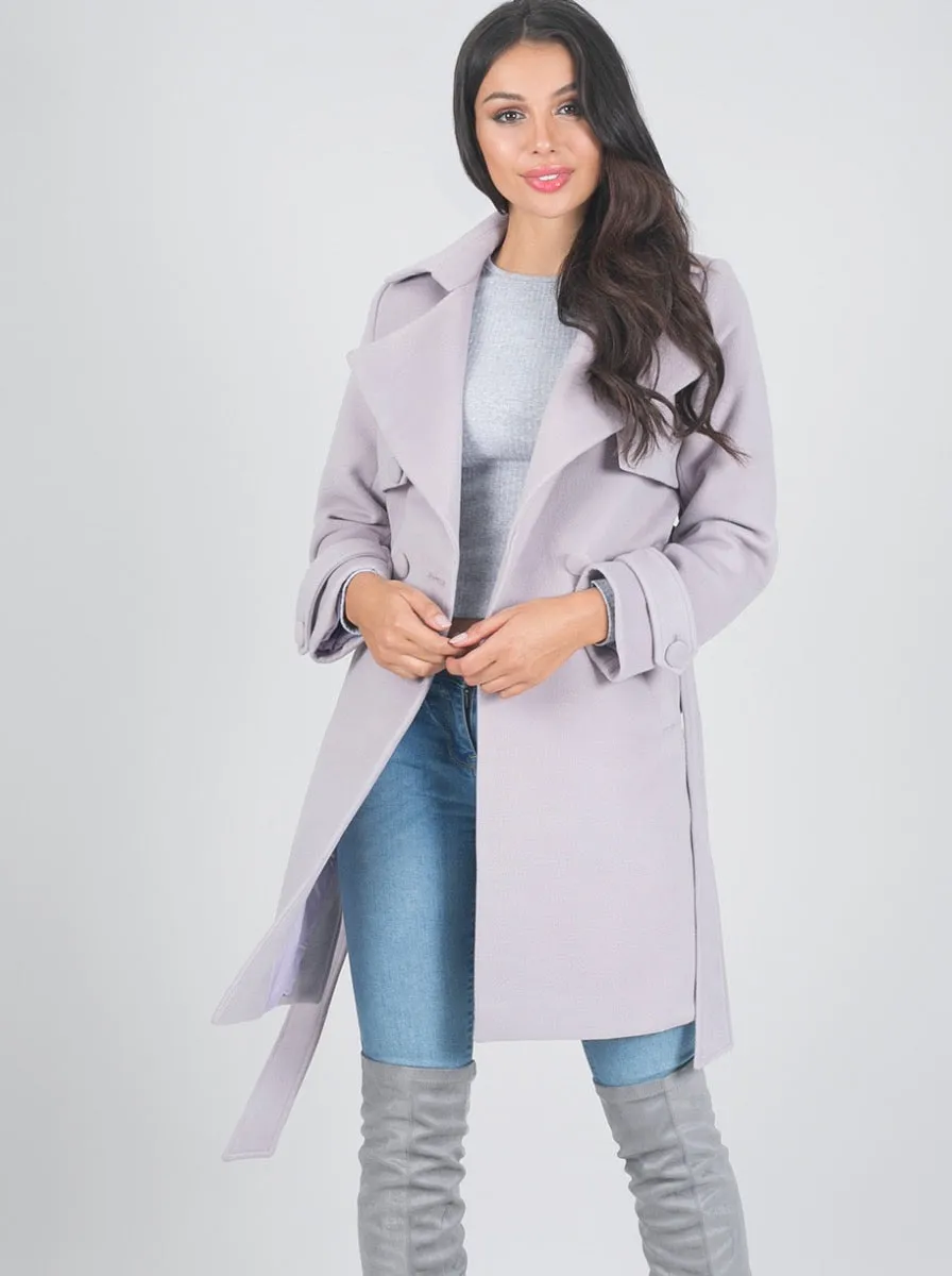 Structured Tie Waist Belted Coat in Purple sold by Chi Chi London product image thumbnail 4