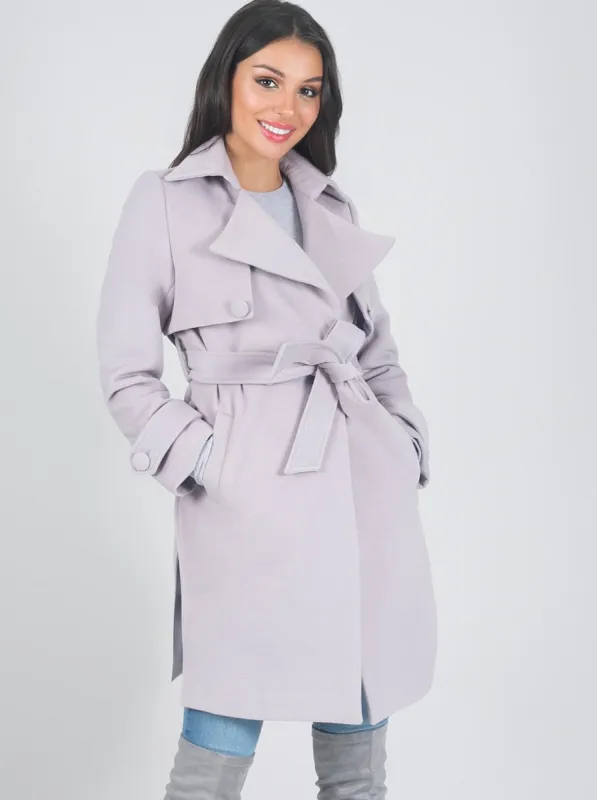 Structured Tie Waist Belted Coat in Purple sold by Chi Chi London