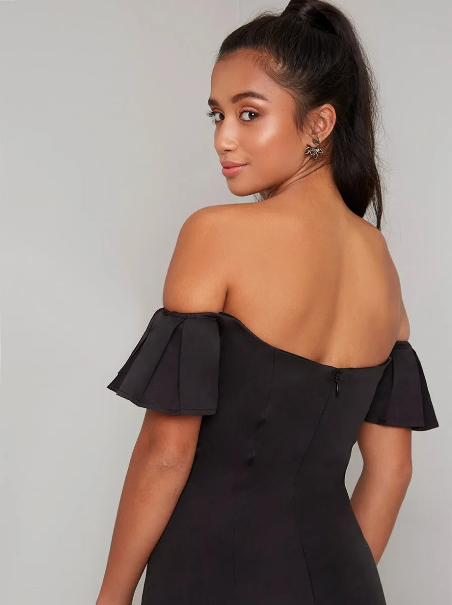 Petite Bardot Dip Hem Midi Dress In Black sold by Chi Chi London product image thumbnail 4