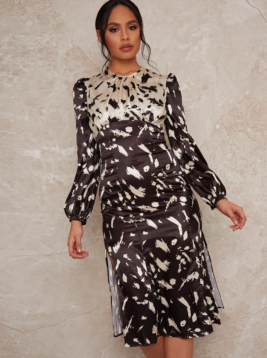 Floral Satin Contrast Midi Dress in Mono sold by Chi Chi London product image thumbnail 2