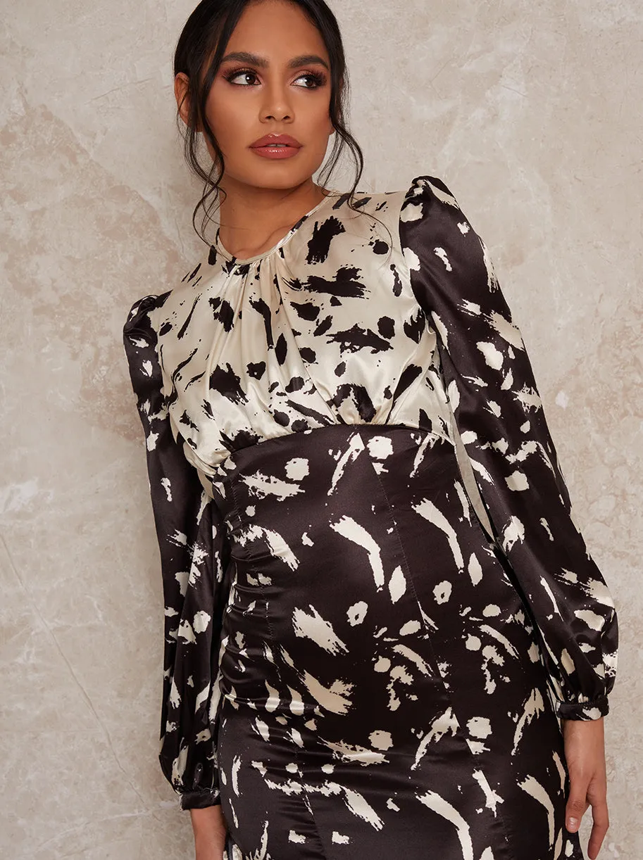 Floral Satin Contrast Midi Dress in Mono sold by Chi Chi London product image thumbnail 3