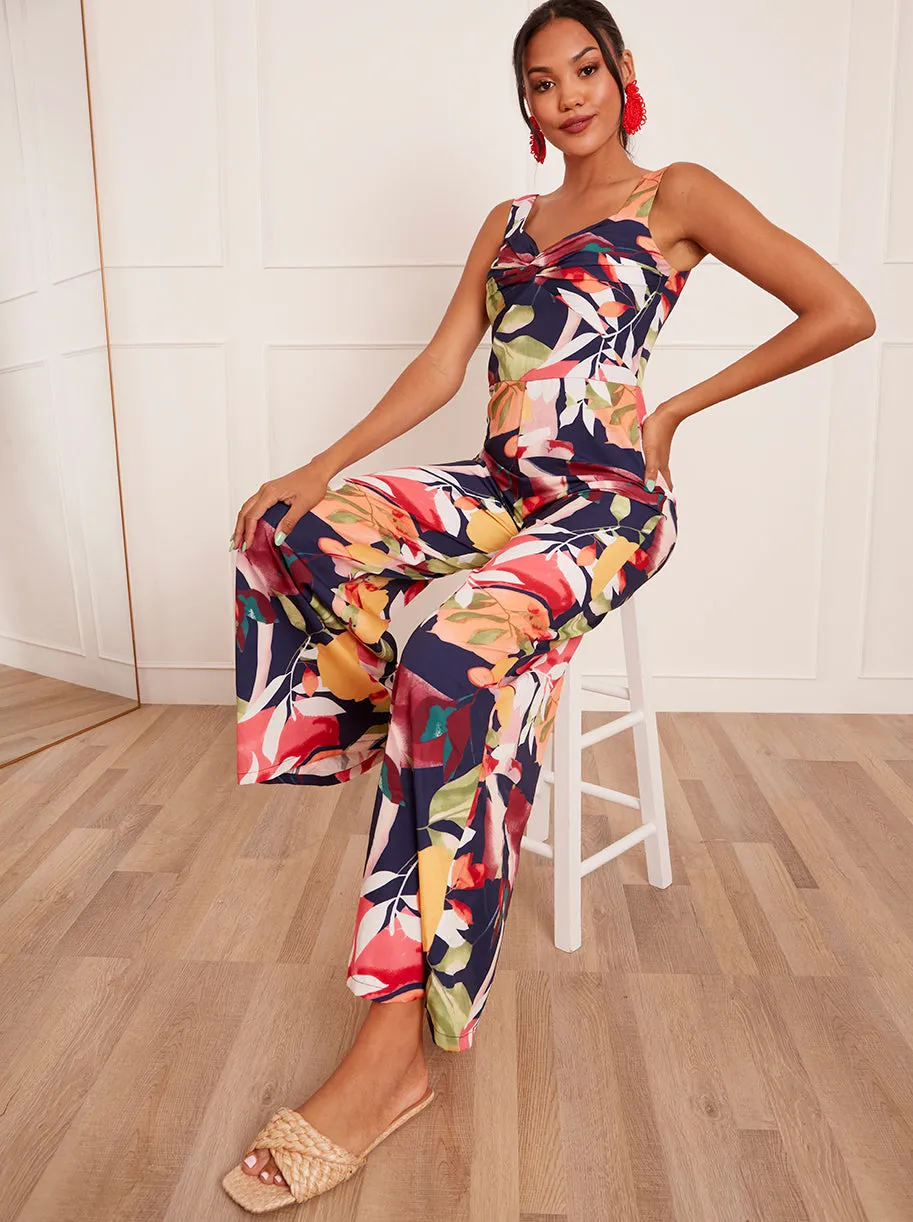 Front Knot Detail Floral Print Jumpsuit in Navy sold by Chi Chi London product image thumbnail 2