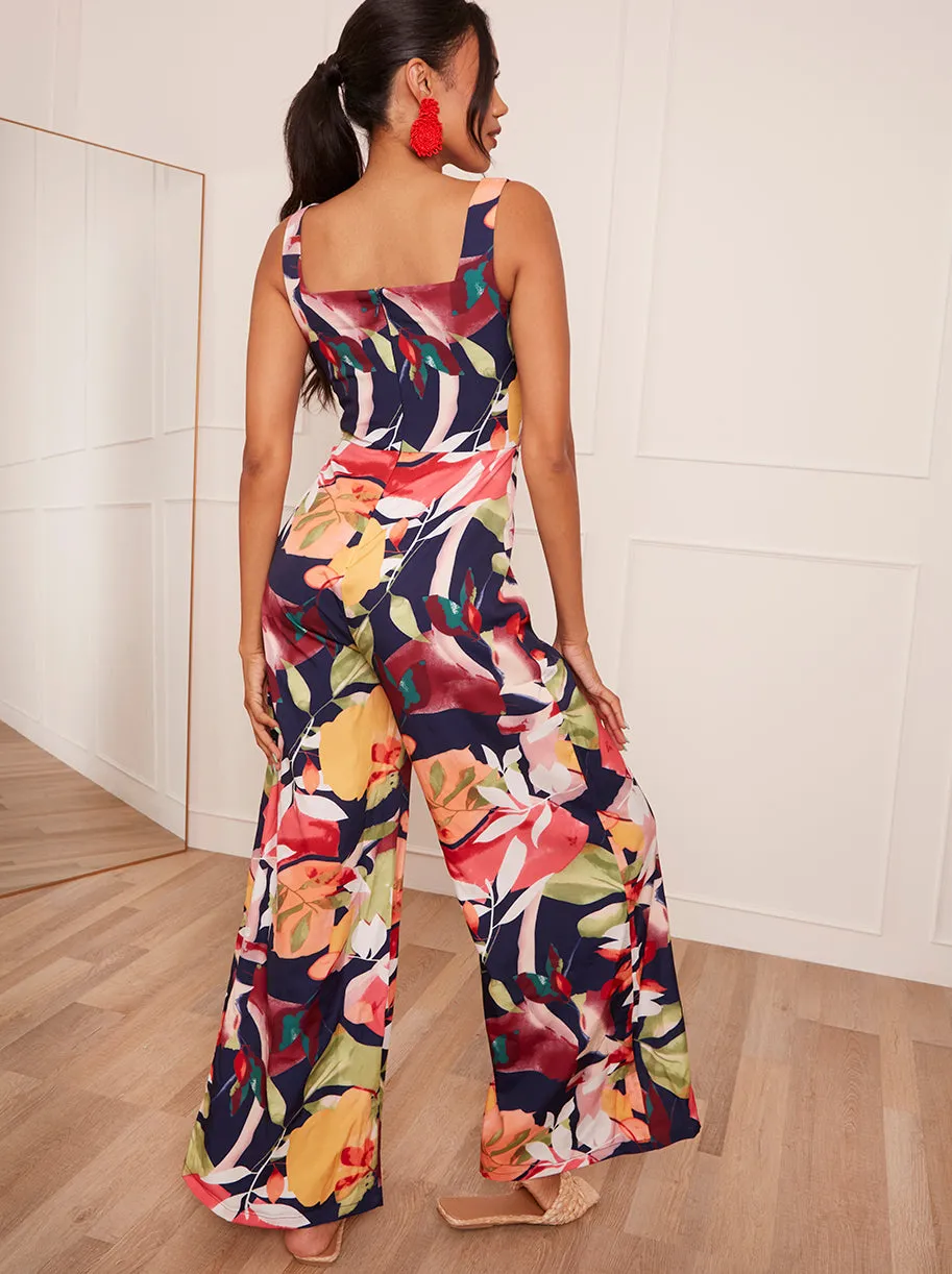 Front Knot Detail Floral Print Jumpsuit in Navy sold by Chi Chi London product image thumbnail 3