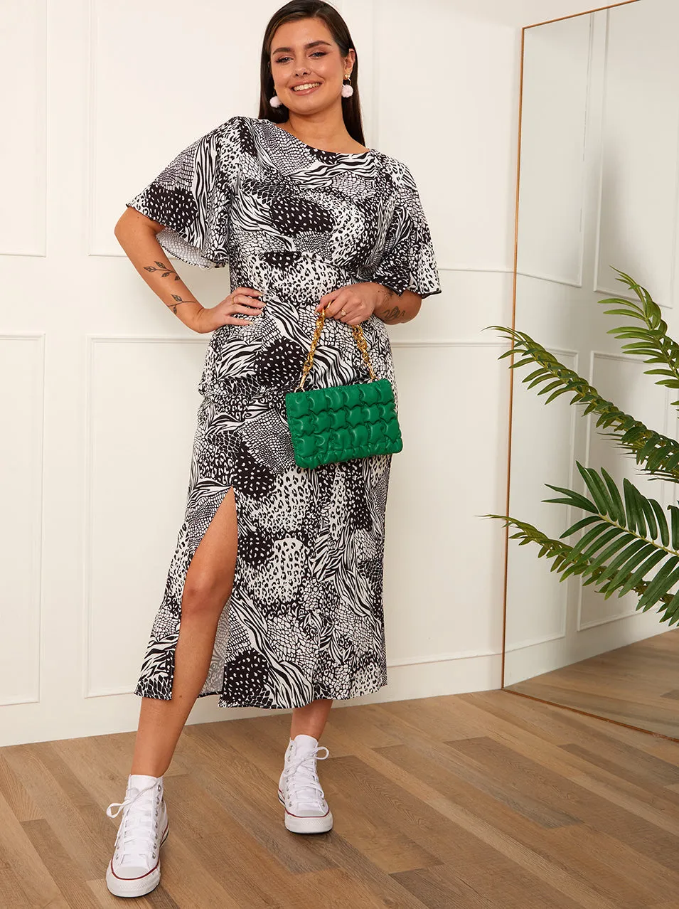 Short Sleeve Animal Print Midi Dress in Black sold by Chi Chi London product image thumbnail 3