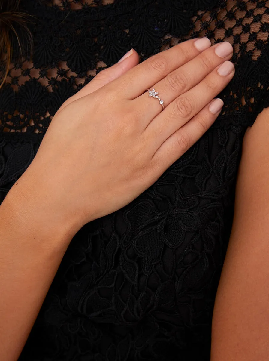 Diamante Flower Ring in Silver Tone sold by Chi Chi London