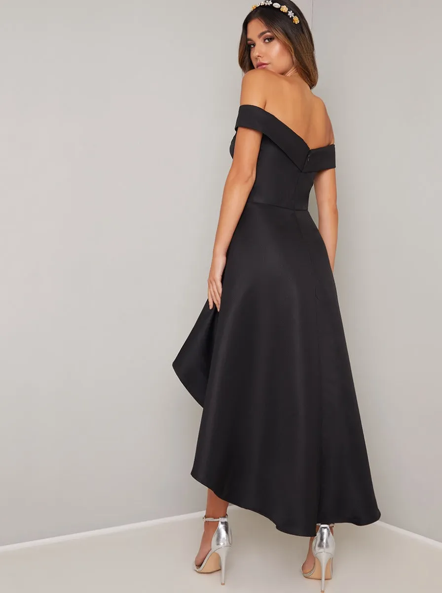 Fold Over Bardot Dip Hem Midi Dress in Black sold by Chi Chi London product image thumbnail 4