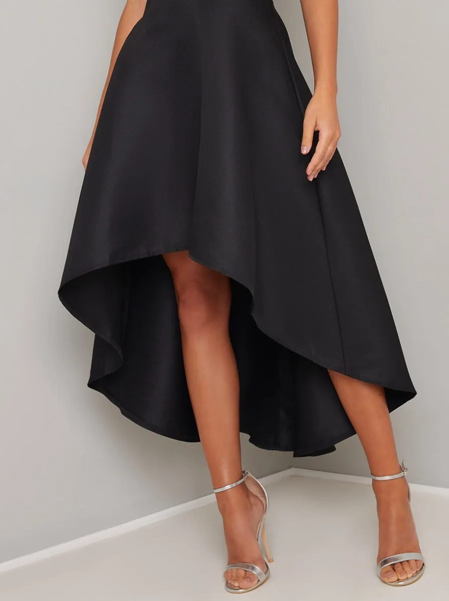 Fold Over Bardot Dip Hem Midi Dress in Black sold by Chi Chi London product image thumbnail 3