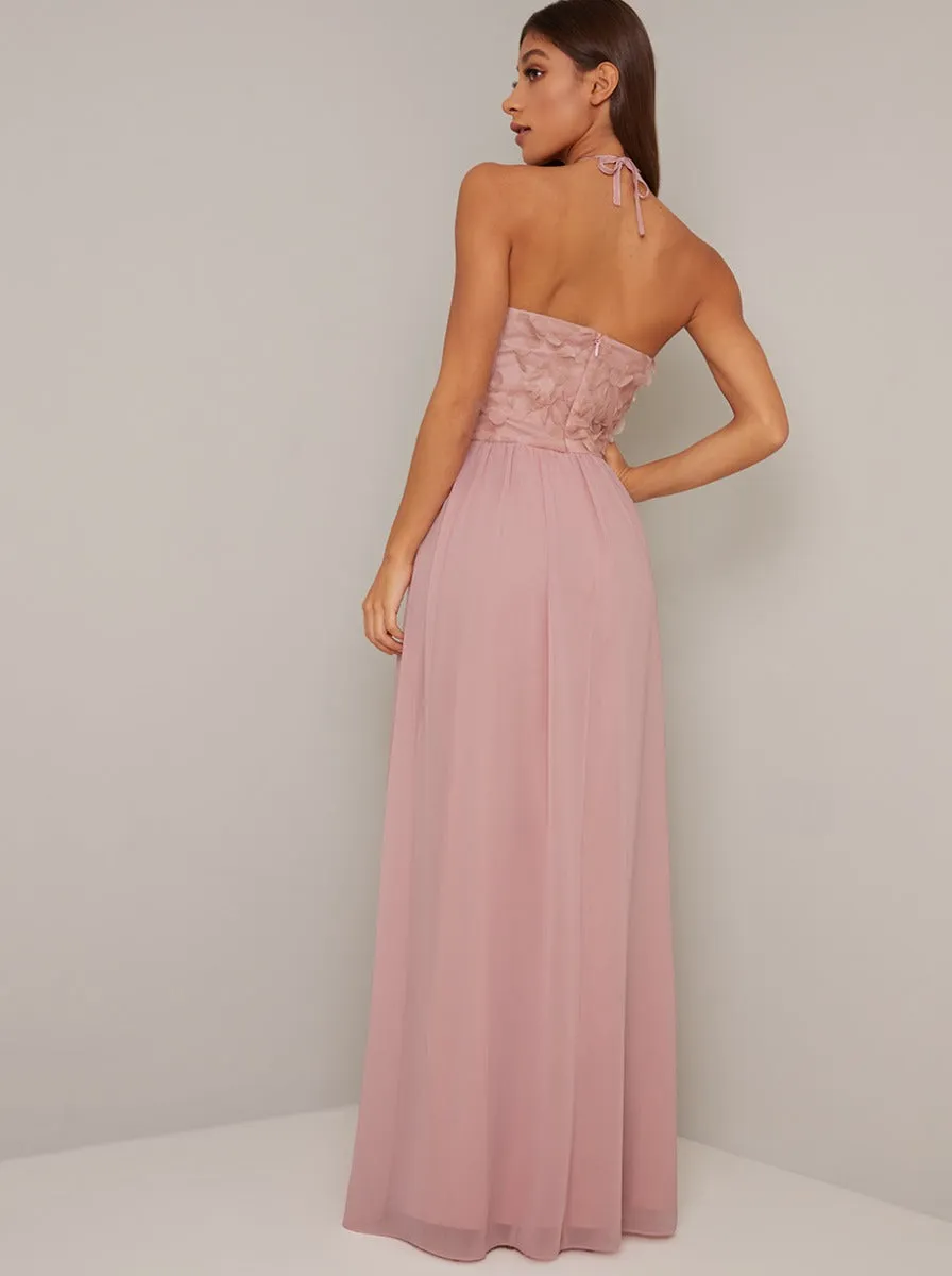 Halter Neck Floral 3D Bodice Maxi Dress in Pink sold by Chi Chi London product image thumbnail 2