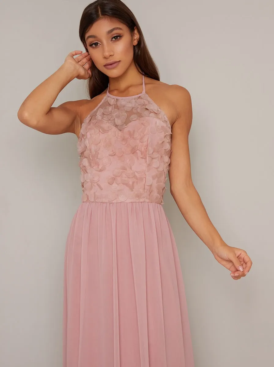 Halter Neck Floral 3D Bodice Maxi Dress in Pink sold by Chi Chi London product image thumbnail 3