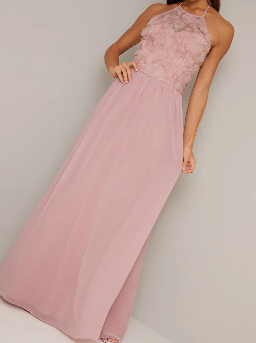 Halter Neck Floral 3D Bodice Maxi Dress in Pink sold by Chi Chi London product image thumbnail 4