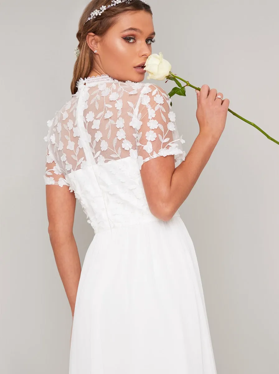 Bridal Short Sleeved 3D Lace Wedding Dress in White sold by Chi Chi London product image thumbnail 4