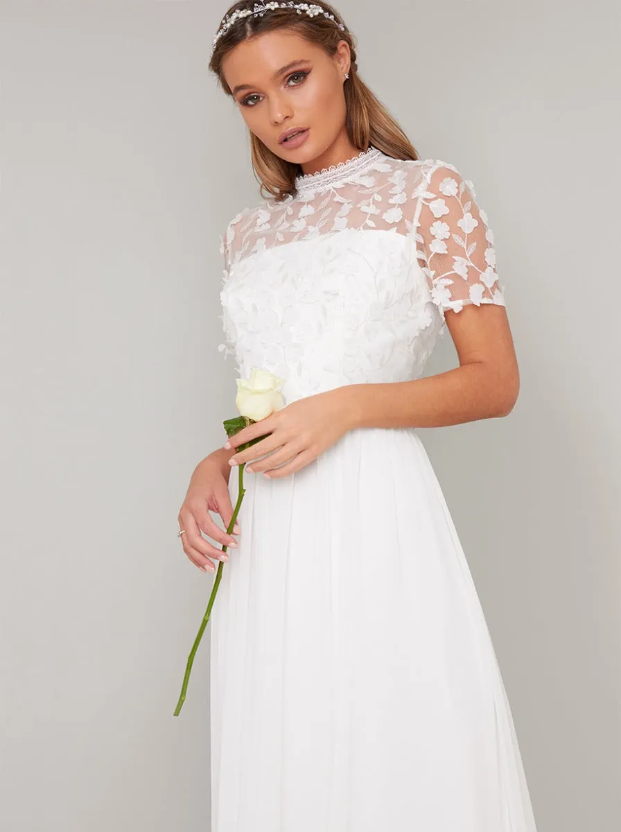 Bridal Short Sleeved 3D Lace Wedding Dress in White sold by Chi Chi London product image thumbnail 2