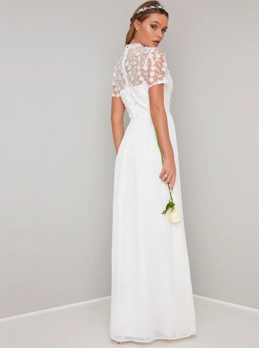 Bridal Short Sleeved 3D Lace Wedding Dress in White sold by Chi Chi London product image thumbnail 3