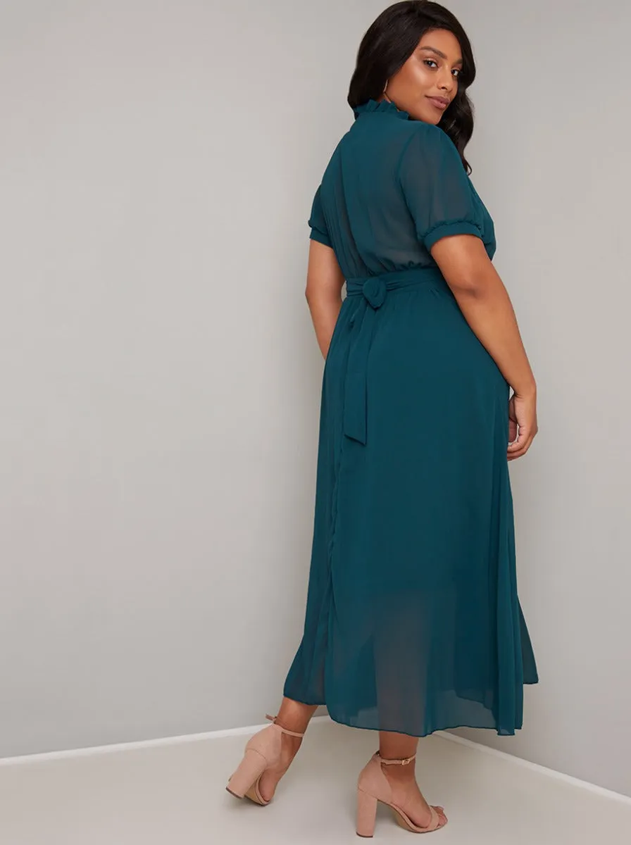 Plus Size Short Sleeved Belted Midi Dress in Green sold by Chi Chi London product image thumbnail 4