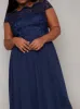 Plus Size Lace Detail Cap Sleeve Midi Dress in Blue sold by Chi Chi London