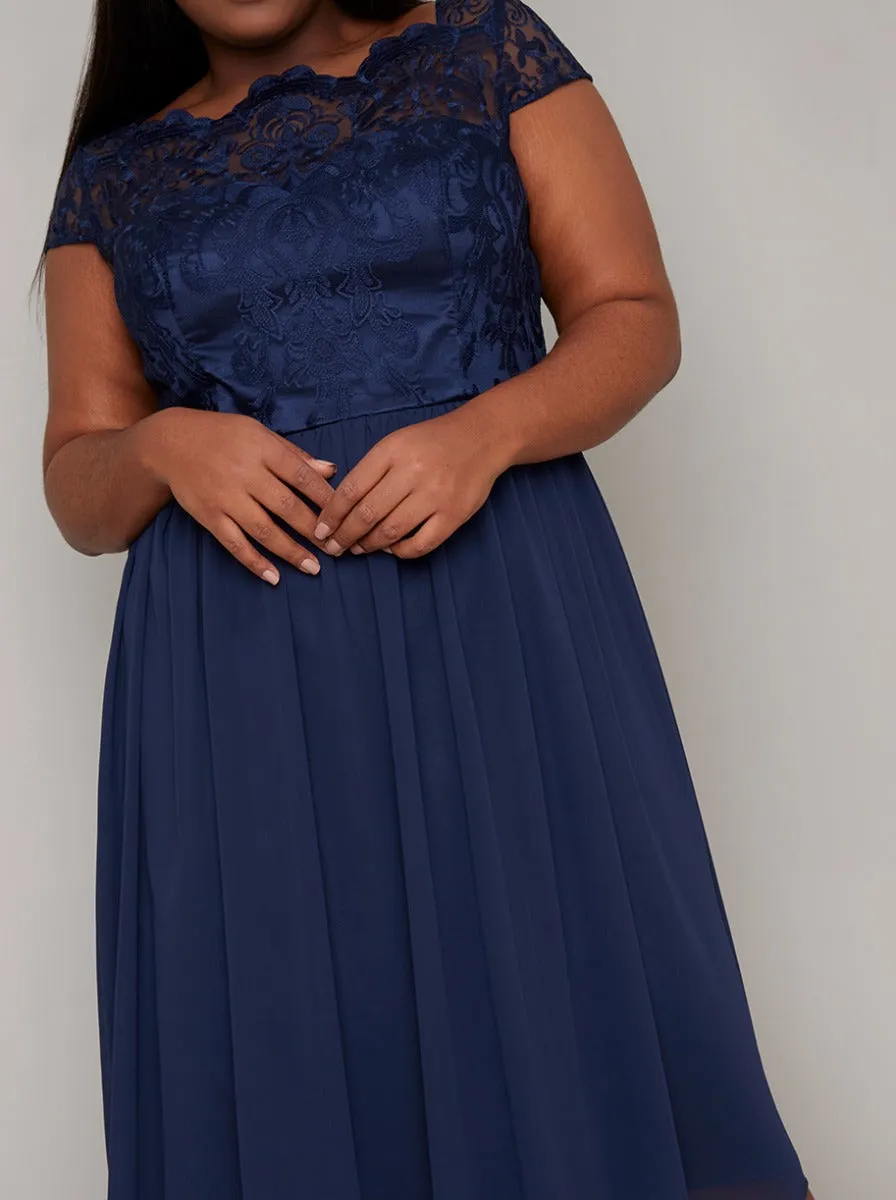 Plus Size Lace Detail Cap Sleeve Midi Dress in Blue sold by Chi Chi London product image thumbnail 2