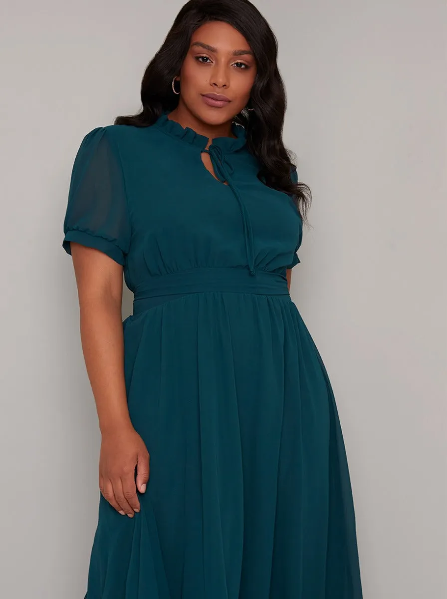 Plus Size Short Sleeved Belted Midi Dress in Green sold by Chi Chi London product image thumbnail 2