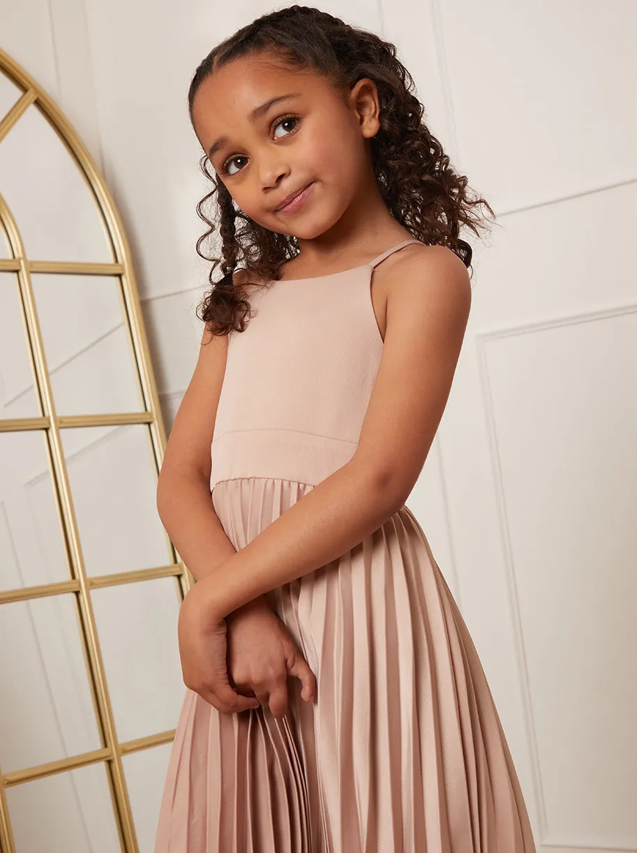 Younger Girls Pleated Satin Flower Girl Dress in Champagne sold by Chi Chi London product image thumbnail 4