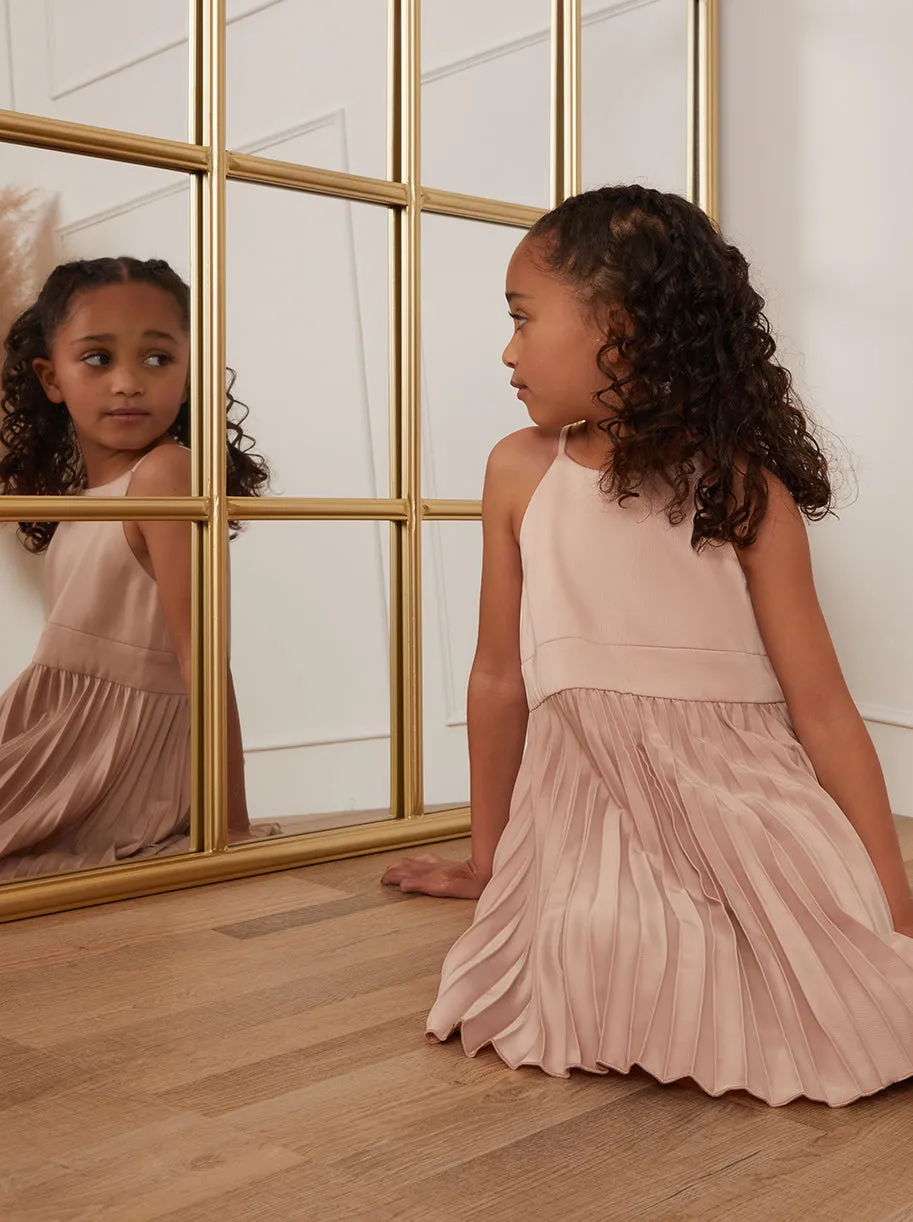 Younger Girls Pleated Satin Flower Girl Dress in Champagne sold by Chi Chi London product image thumbnail 3