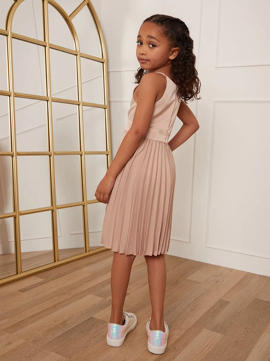 Younger Girls Pleated Satin Flower Girl Dress in Champagne sold by Chi Chi London product image thumbnail 2