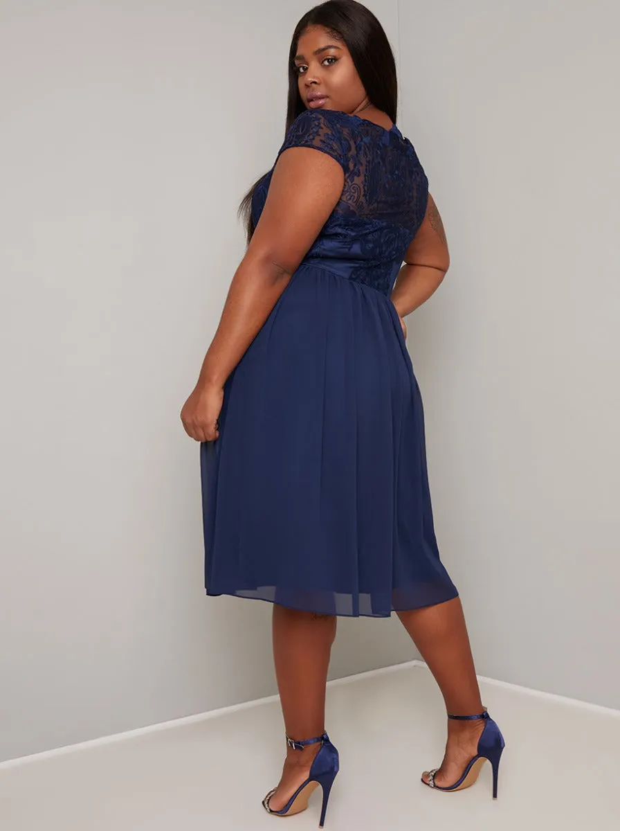 Plus Size Lace Detail Cap Sleeve Midi Dress in Blue sold by Chi Chi London product image thumbnail 3