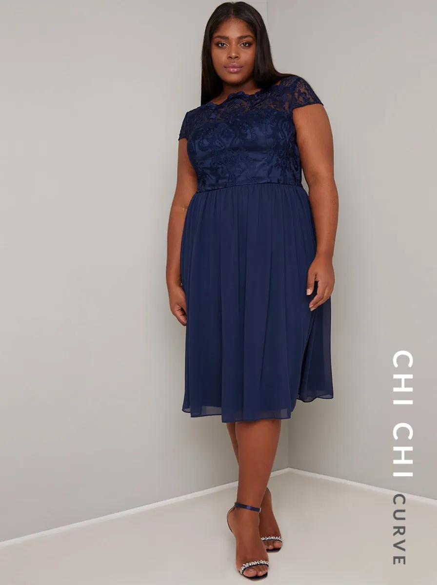 Plus Size Lace Detail Cap Sleeve Midi Dress in Blue sold by Chi Chi London product image thumbnail 4