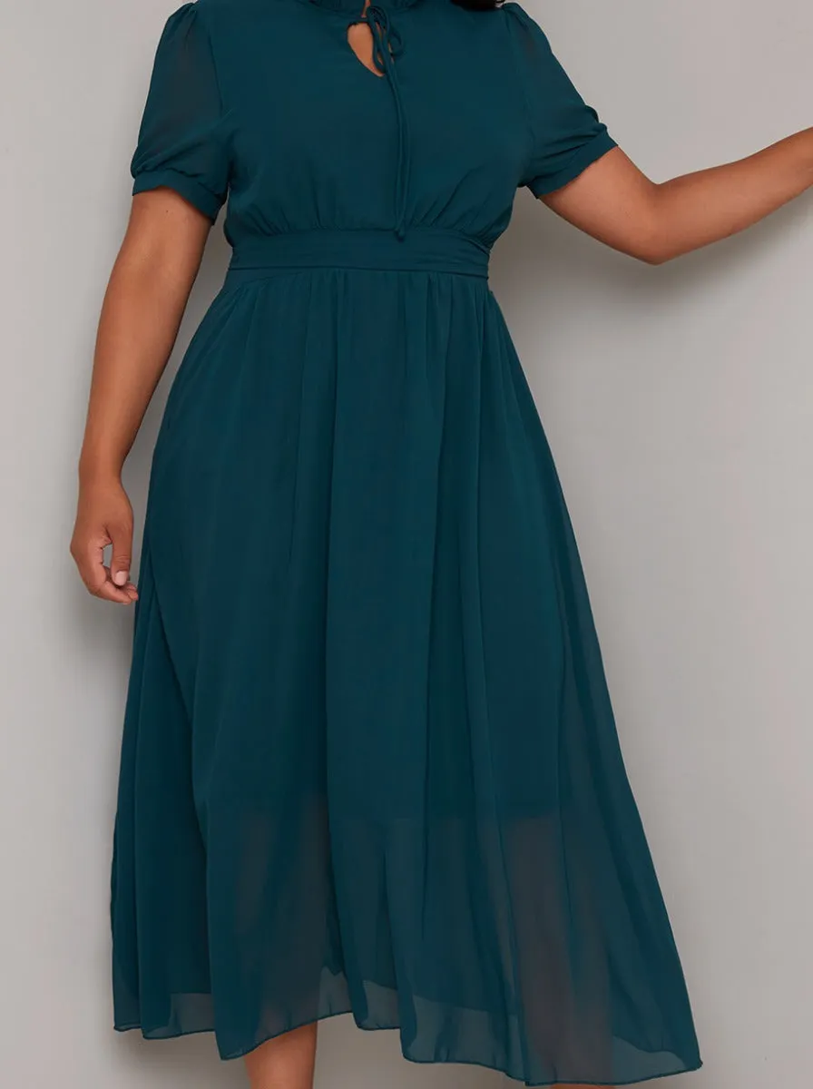 Plus Size Short Sleeved Belted Midi Dress in Green sold by Chi Chi London product image thumbnail 3