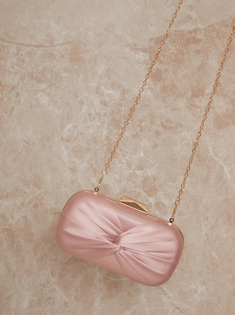 Knot Detail Satin Clutch Bag in Mink sold by Chi Chi London product image thumbnail 2