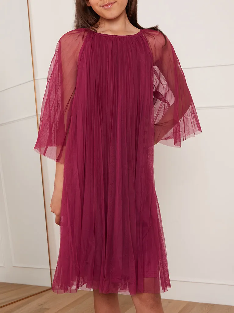 Older Girls Pleated Bell Sleeve Midi Dress in Purple sold by Chi Chi London product image thumbnail 4