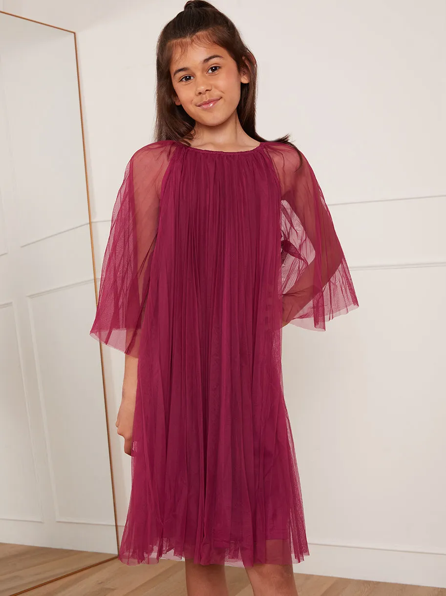 Older Girls Pleated Bell Sleeve Midi Dress in Purple sold by Chi Chi London product image thumbnail 3
