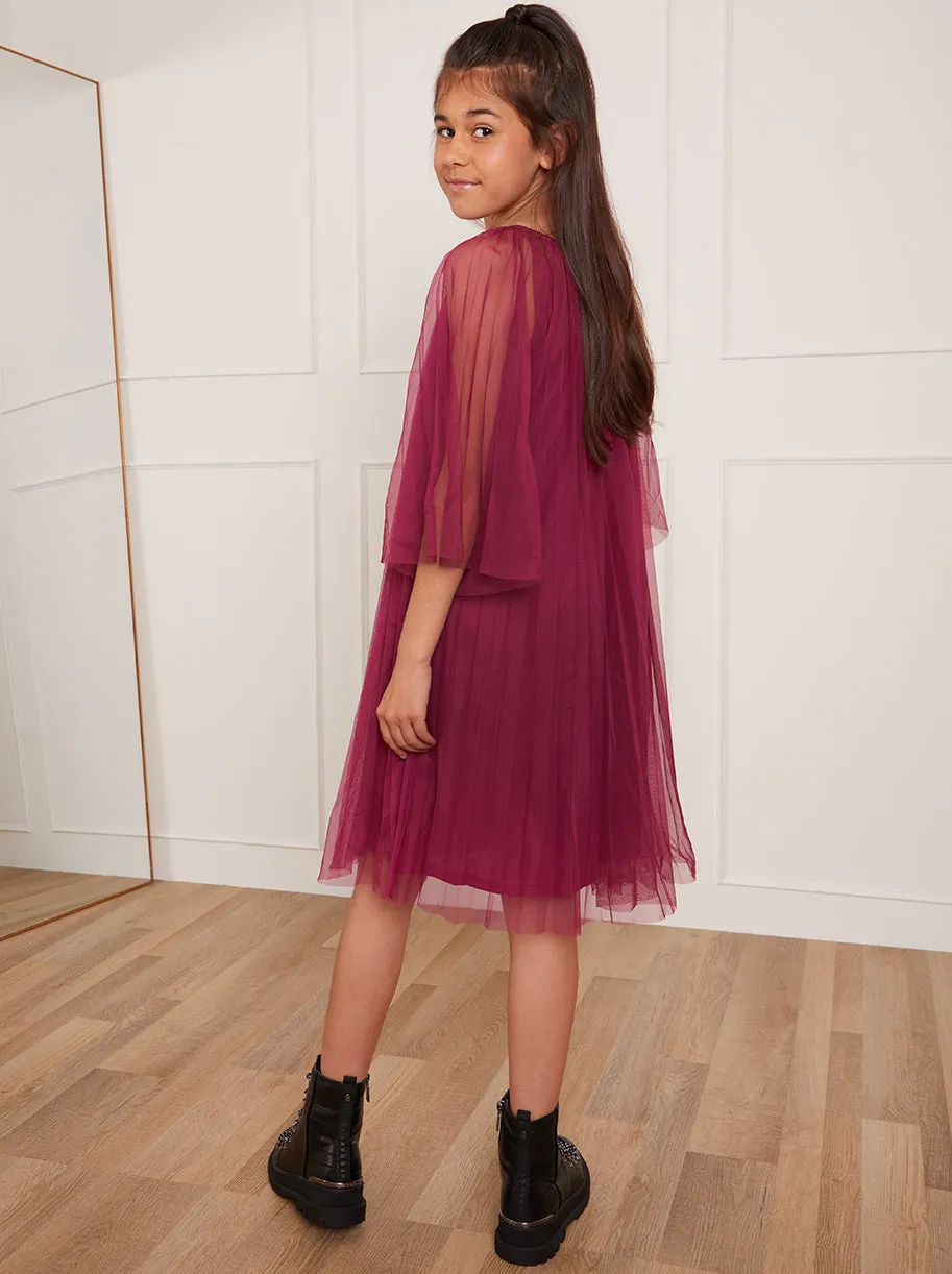 Older Girls Pleated Bell Sleeve Midi Dress in Purple sold by Chi Chi London product image thumbnail 5