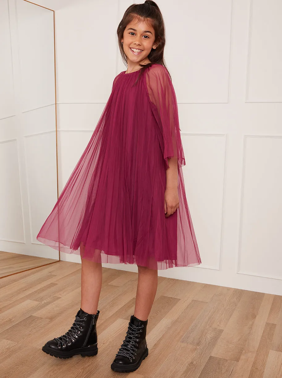 Older Girls Pleated Bell Sleeve Midi Dress in Purple sold by Chi Chi London product image thumbnail 2