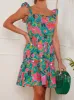 Ruffle Sleeve Floral Mini Dress in Green sold by Chi Chi London