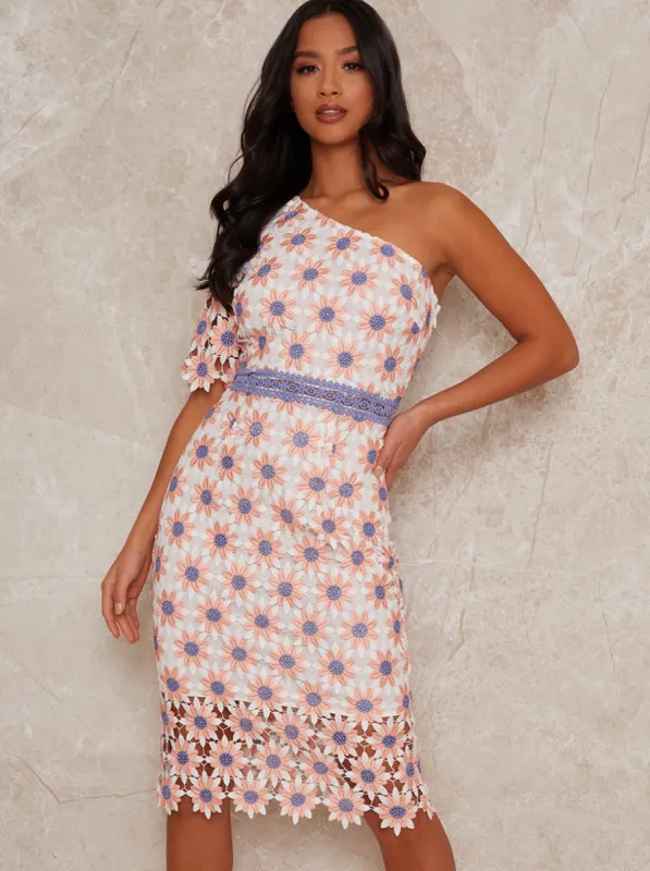 Petite Crochet A-Symmetric Midi Bodycon Dress in White sold by Chi Chi London