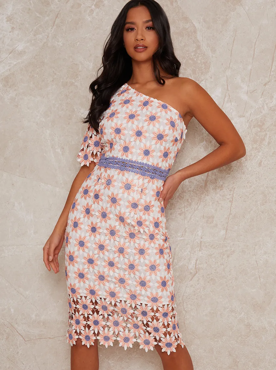 Petite Crochet A-Symmetric Midi Bodycon Dress in White sold by Chi Chi London